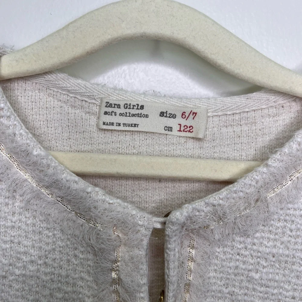 Zara Girls Cream Bouclé Knit Cardigan Jacket 6/7 Chanel Inspired